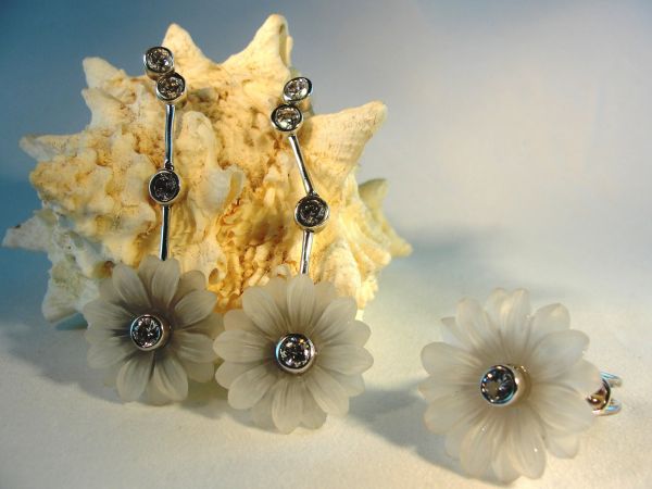 CONJUNTO LAPIDACAO ESPECIAL EM FLOR PRATA E ZIRCONIA